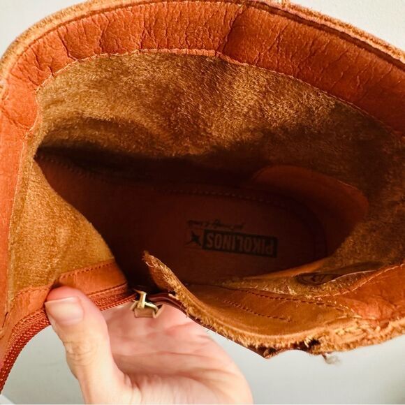 Pikolinos Llanes Brandy Zip Calfskin Leather Ankle Boots Cognac Brown 8.5 9 - Picture 9 of 12